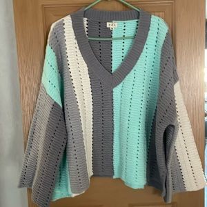 POL wide sleeve, v-neck,  soft comfy sweater